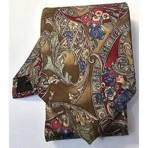 Bill Blass Mens Paisley & Floral Silk Tie In Gold Red & Blue Elegant Design